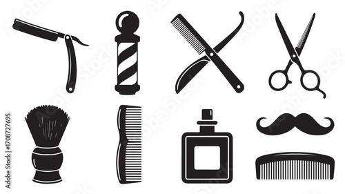 Barber shop tools vector illustration set hair salon equipment collection professional haircut styling 100