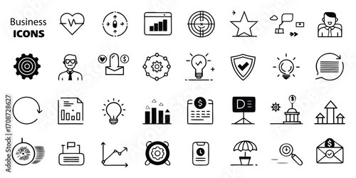 Comprehensive Set of Business and Finance Icons heart pulse
