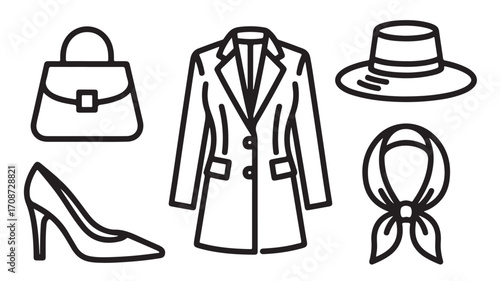 Fashion accessories vector illustration of handbag coat hat scarf and shoe for design and style