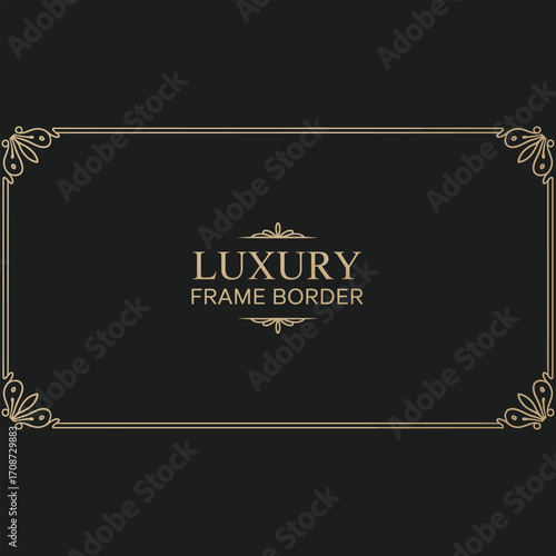 Ornate gold decorative border with text L U X U R Y F R A M E B O R D E R on black background frame 1