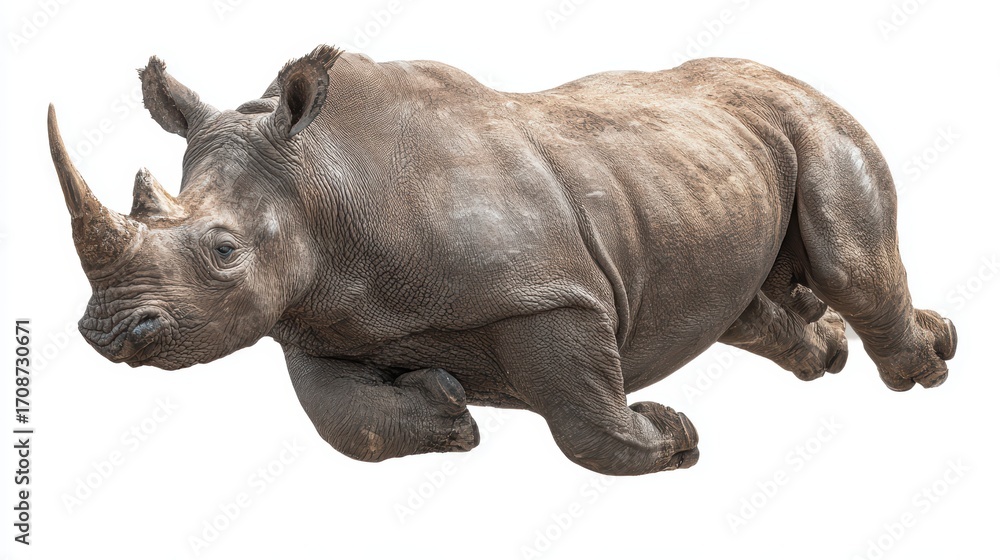 Fototapeta premium Energetic Leaping Rhino on Transparent Background Perfect for HighImpact Campaigns, Encouraging Excitement and Adventure.
