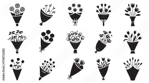 Flower bouquet vector collection black and white floral arrangement graphic design elements decoration art