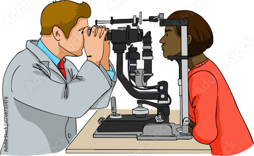 An appointment with an ophthalmologist. Vector illustration.