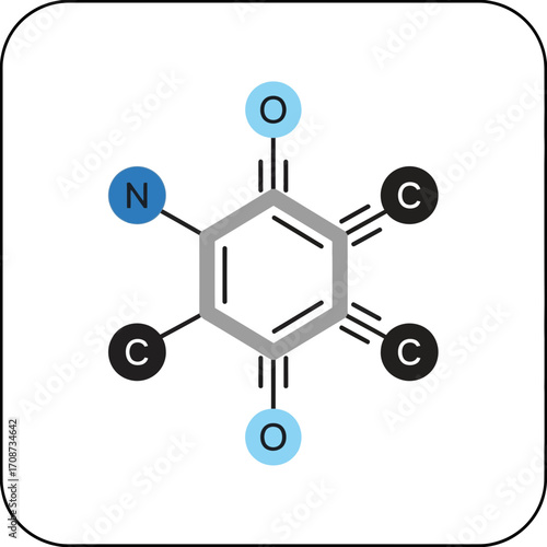 Chemical structure illustration with carbon nitrogen and oxygen atoms connected by lines.