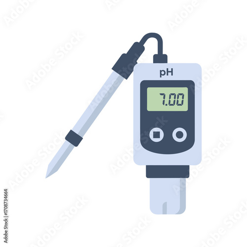 Digital ph meter with probe showing a reading on a white background.