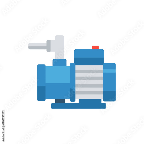 Blue water pump with white fittings isolated on white background.