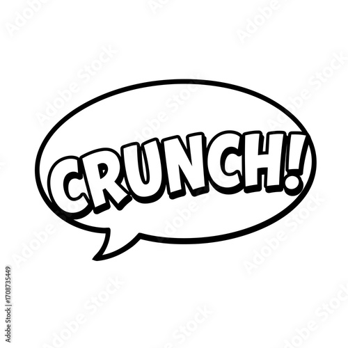 Comic book style illustration of the word 'CRUNCH!' inside a speech bubble, isolated