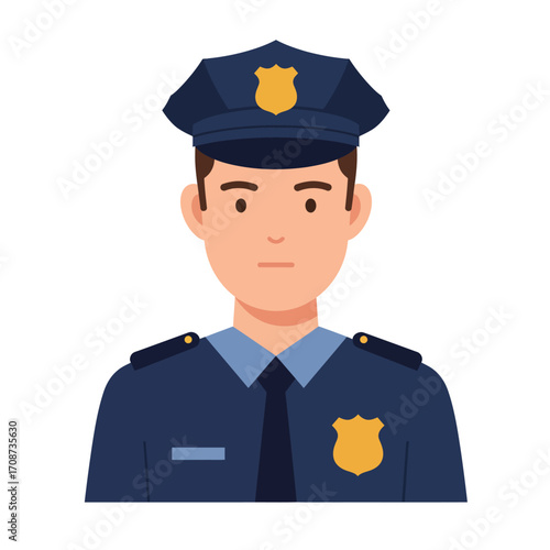 Police Officer Portrait with Uniform and Hat Isolated on White Background