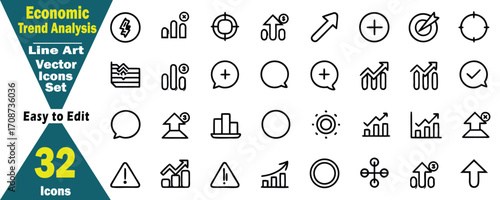Line Art Icons for Economic Trends and Business Analysis vector illustration