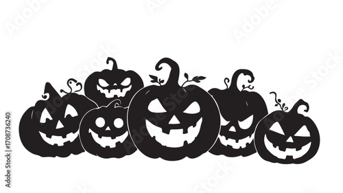 Halloween pumpkins jack o lanterns black and white spooky october autumn celebration vector illustration