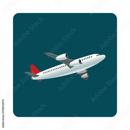 Wallpaper Mural Modern passenger jet airplane ascending against a dark teal background Torontodigital.ca