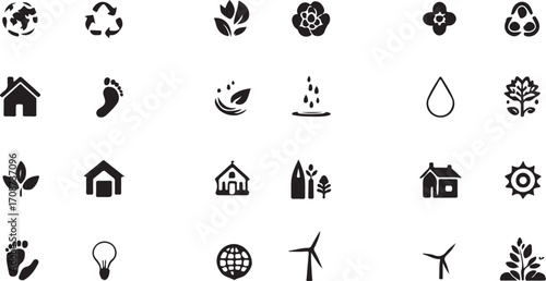 Eco friendly vector icon set for environment sustainability and renewable energy design elements graphic resources