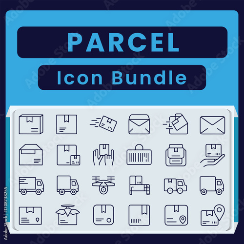 Parcel delivery icon bundle with boxes trucks drone and envelopes vector