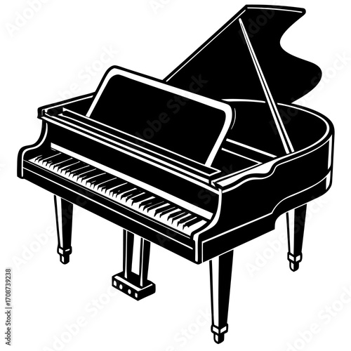 Black silhouette vector of grand piano isolated on white background for logos and music branding,
Grand Piano Vector Logo,
Minimal Piano Silhouette,
Flat Piano Branding Icon
