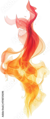 Abstract Swirling Flames and Smoke in Warm Orange and Red Tones on White Background fire