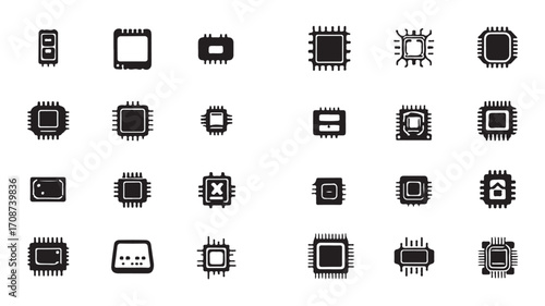 Collection of microchips vector icons for electronics technology and computer hardware design elements