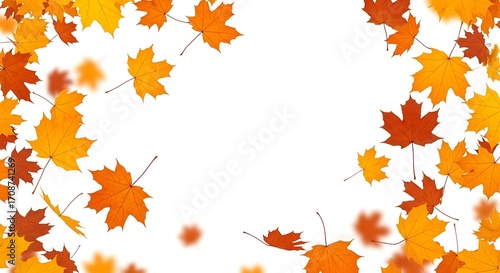 Falling autumn maple leaves isolated on white background