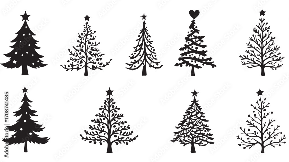 Obraz premium Christmas tree silhouettes vector graphic designs for holiday season decorations and christmas cards