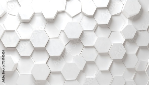 Abstract White Hexagon Pattern: 3D Geometric Background