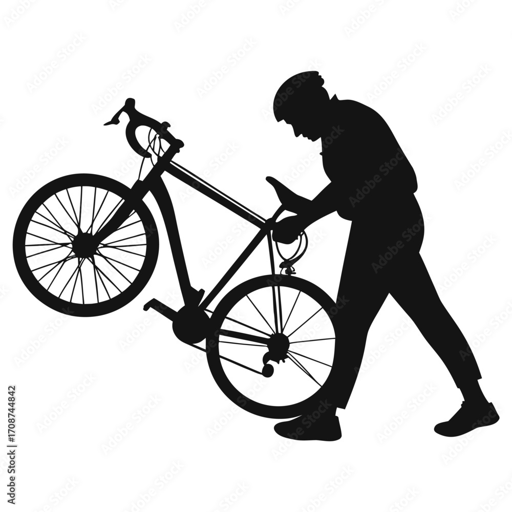 Fototapeta premium Man pushing broken bicycle