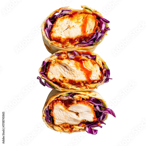 Delicious Chicken Wraps with Fresh Vegetables and Spicy Sauce, Perfect for a Quick Meal or Snack on transparent background