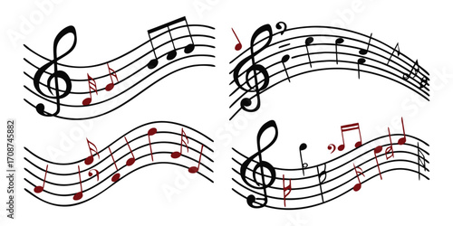 Musical Notes and Staff Lines on a White Background clef treble clef