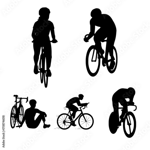 Dynamic cyclists in silhouette capture the thrill of speed and athletic pursuit on bicycles