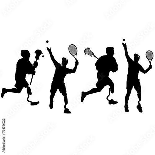 Dynamic athletes with prosthetics excel in lacrosse and tennis, showcasing strength and competitive spirit in action