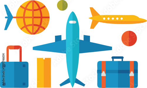 Airplane and travel icons pack vector illustration scalable eps for global tourism and adventure