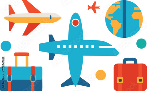 Airplane and travel icons pack vector illustration scalable graphics for global journeys