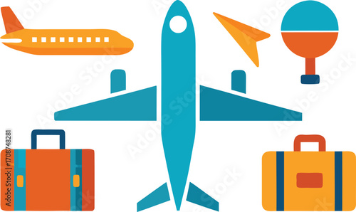 Vector airplane and travel icons pack for scalable eps vector graphics
