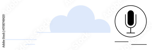 Cloud silhouette with microphone icon emphasizing voice technology, AI, cloud storage, and modern connectivity. Ideal for tech, machine learning, smart devices, voice assistance, digital