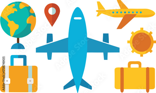 Airplane and travel icons pack vector illustration scalable eps for global journeys