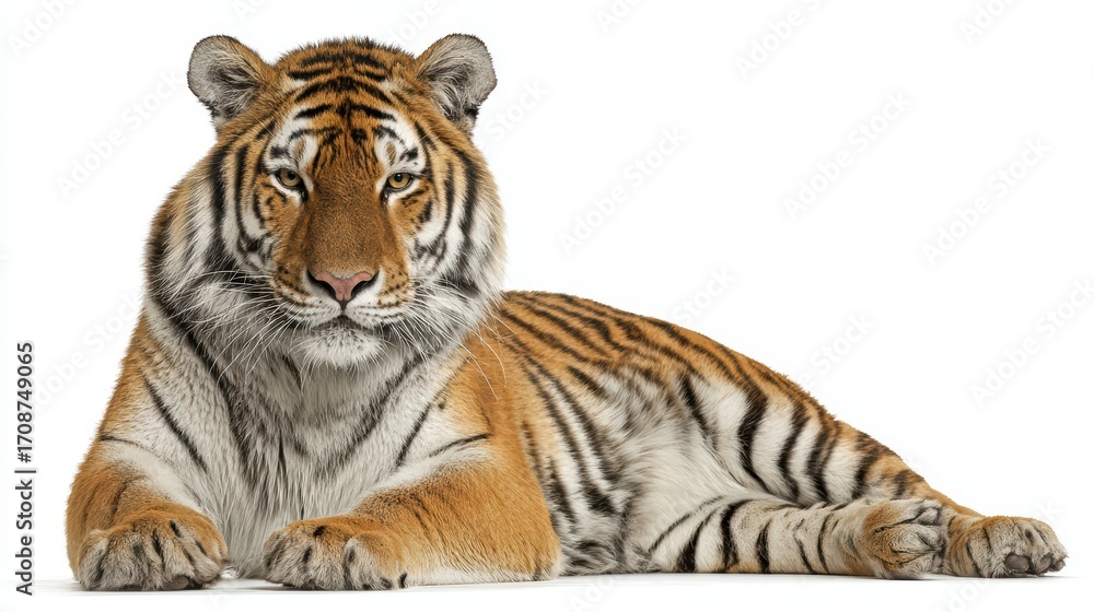 Naklejka premium Striking Portrait of a Relaxed Bengal Tiger, Perfect for WildlifeThemed Projects Boosting Sense of Peace and Tranquility.