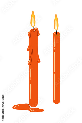 Isolated Candles With Burning Fire On White