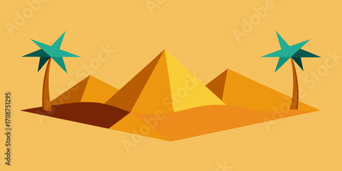 Origami Style Desert Oasis With Folded Palms Vector Design