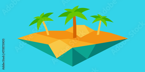 Origami Tropical Island With Folded Palm Trees Vector Design