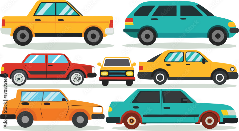 Fototapeta premium Diverse vector collection of cars and vehicles scalable illustration for eps files