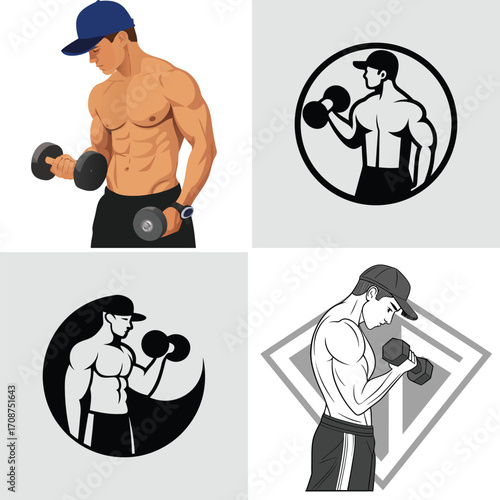 Illustration of a muscular arm flexing in a black and white style graphic art. Vector illustration