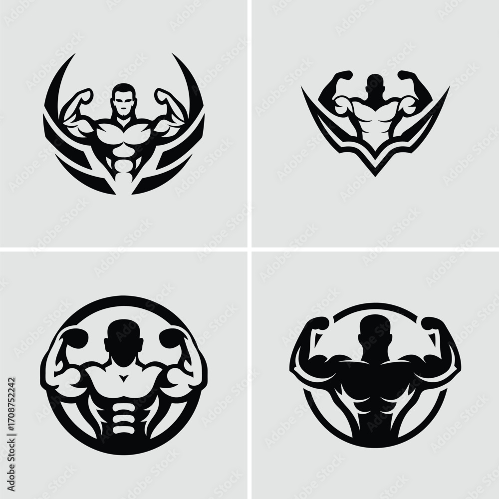 Obraz premium Illustration of a muscular arm flexing in a black and white style graphic art. Vector illustration