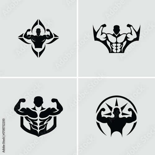 Illustration of a muscular arm flexing in a black and white style graphic art. Vector illustration