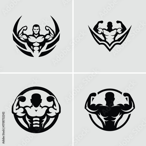 Illustration of a muscular arm flexing in a black and white style graphic art. Vector illustration