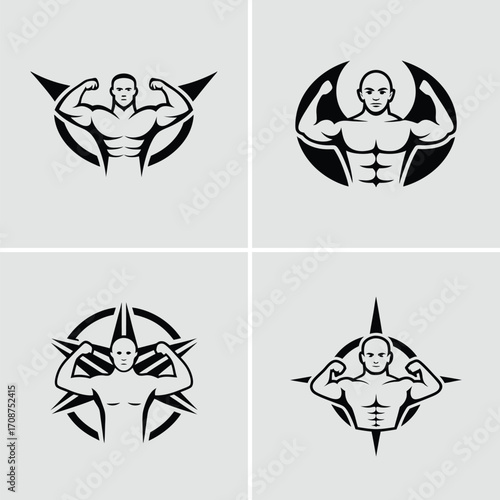 Illustration of a muscular arm flexing in a black and white style graphic art. Vector illustration