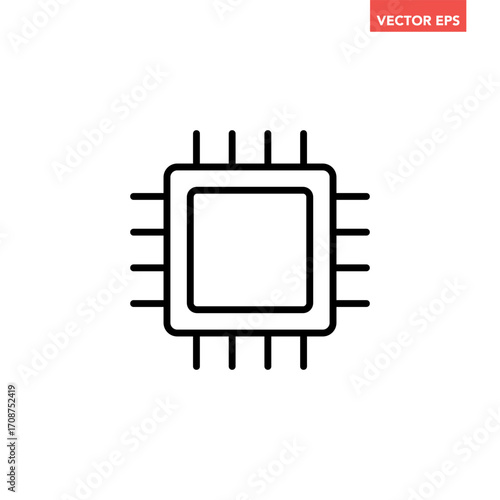 Black single micro cpu chip line icon, simple digital data microprocessor flat design vector pictogram, infographic interface elements for app logo web button ui isolated on white background