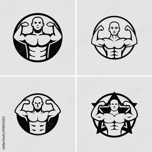 Illustration of a muscular arm flexing in a black and white style graphic art. Vector illustration