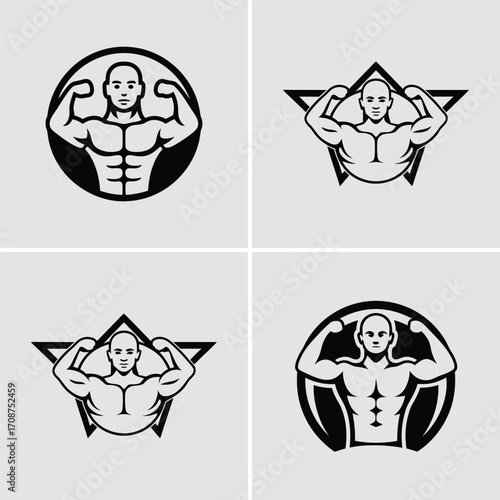 Illustration of a muscular arm flexing in a black and white style graphic art. Vector illustration