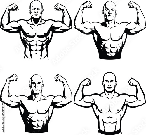 Illustration of a muscular arm flexing in a black and white style graphic art. Vector illustration