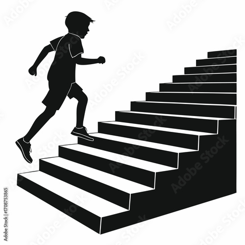 Boy running upstairs