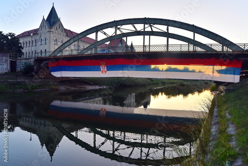 Wide spread serbian flag at national holiday in Serbia.