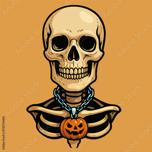 Halloween Skeleton with Pumpkin Pendant